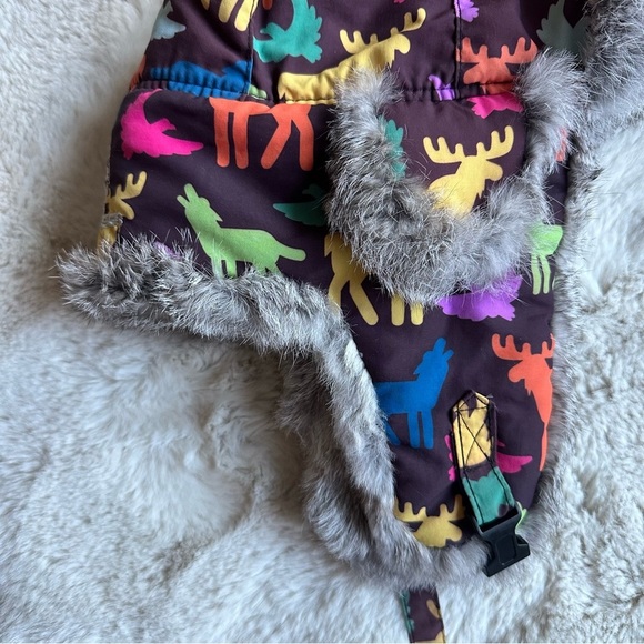 Mad Bomber Kid Moose Eagle Coyote Print Hat Real Rabbit Fur Trapper Hat Size‎ L - Picture 2 of 7